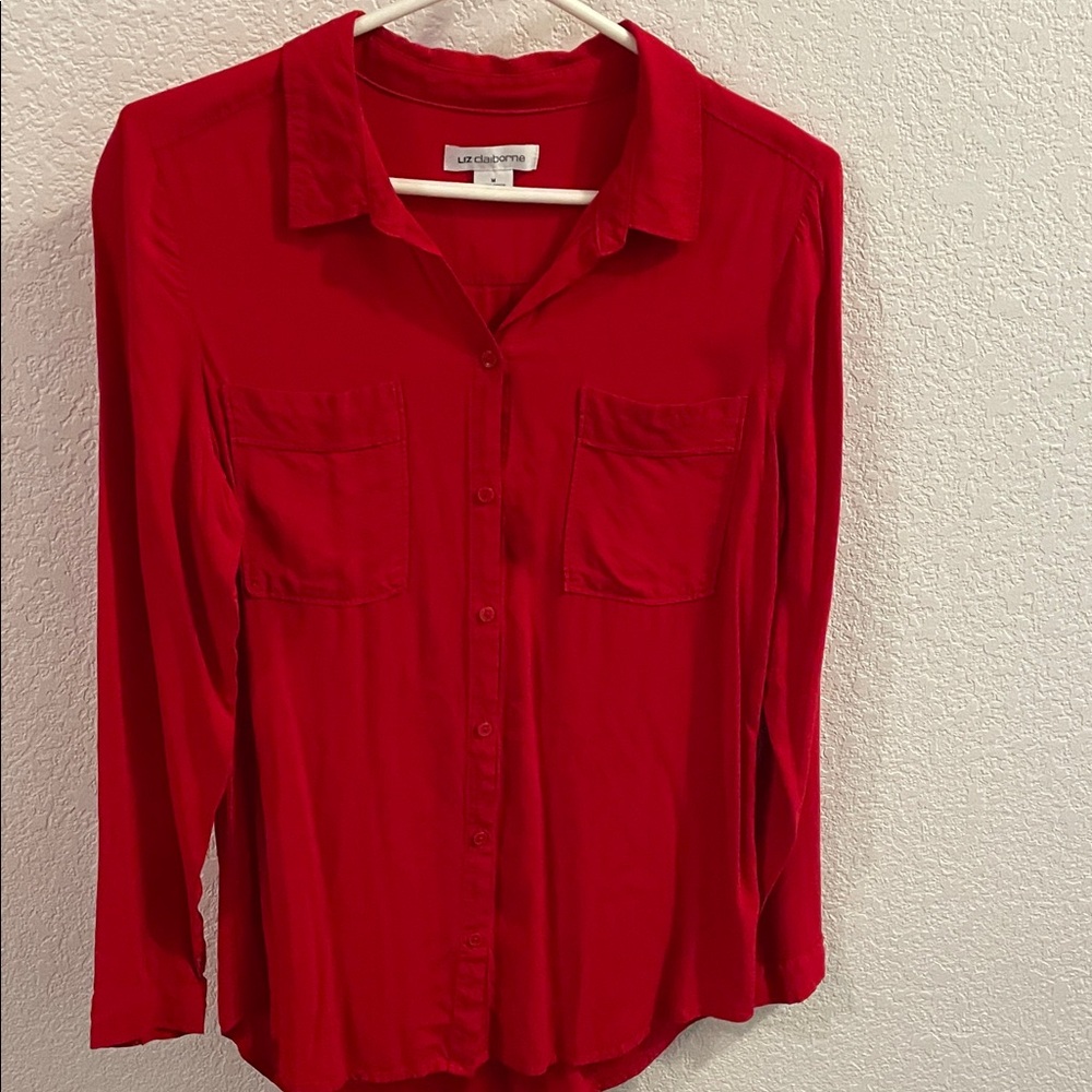 Liz Claiborne Bold Red Button-Down Shirt